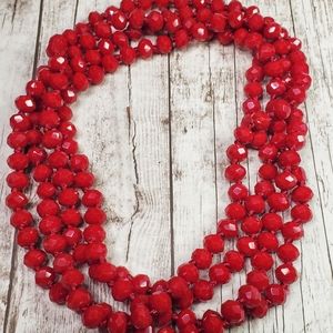 Blood red glass bead 60 30 inch necklace
